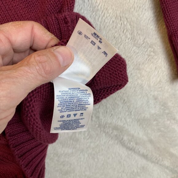 Lands End Women's Cardigan Sweater Medium Burgundy Full-Zip 100% Cotton Ribbed H - Picture 8 of 8